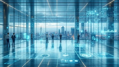 Ilustración de la integración entre sostenibilidad, ingeniería y BI en un entorno empresarial moderno